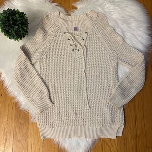 Waffle Knit Lace Up Sweater